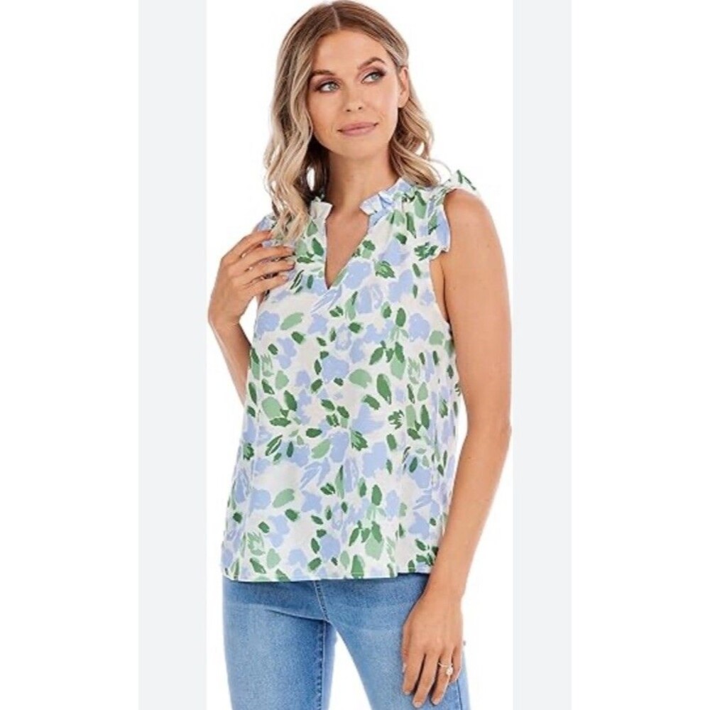 Mudpie Sample NWT Angeline Tank Ruffle Top Blouse Sz Small Split Neck